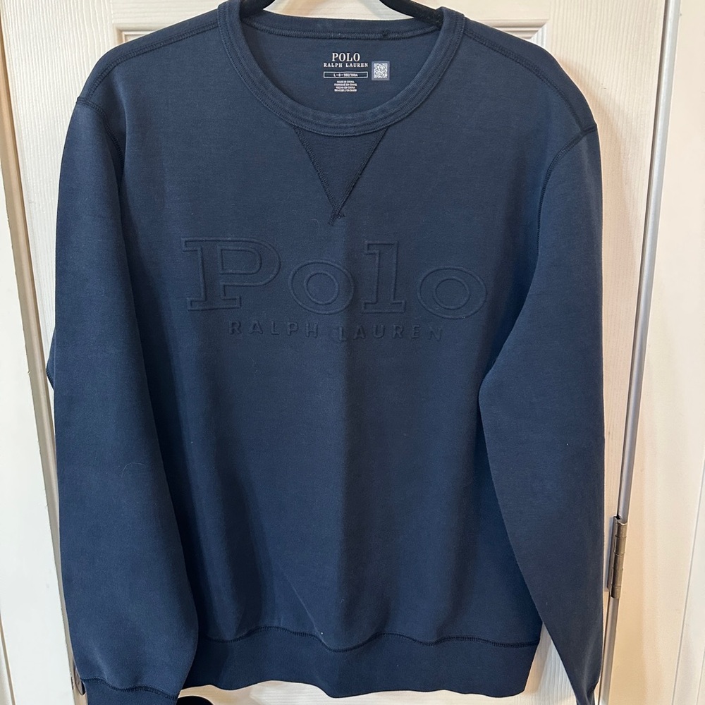 Polo Ralph Lauren Men's Embossed Logo Double-Knit Sweatshirt Navy Size Large - Picture 5 of 6